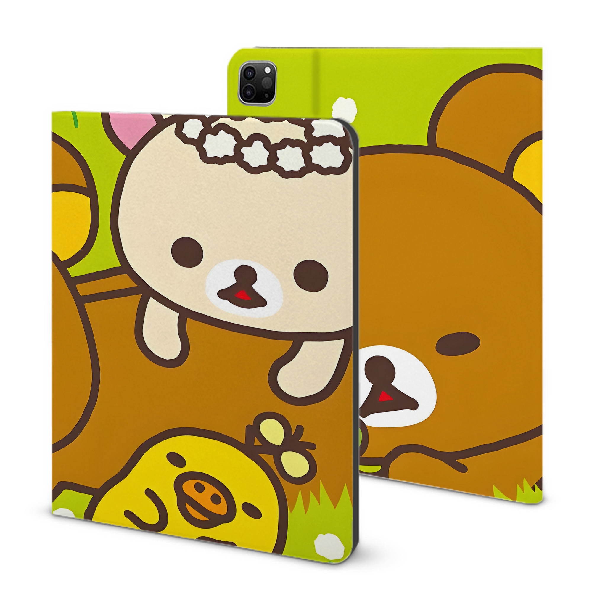（画像用） リラックマ リラックマ キイロイトリ Rilakkuma Korilakkuma Kiiroitori IPad ケース ブック型 PUレザー TPU 耐衝撃 軽量 薄型 ペン収納なし 全面保護 IPad 各モデル対応